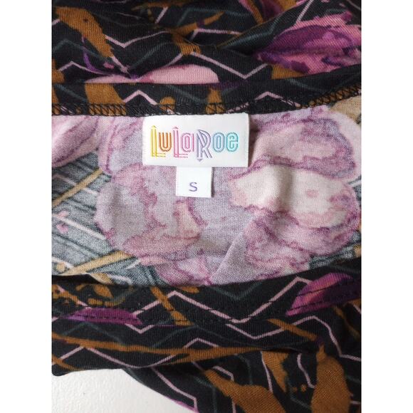 Lularoe Dress Small Carly Swing High Low Black Purple Flowers Casual Comfy - Picture 5 of 7